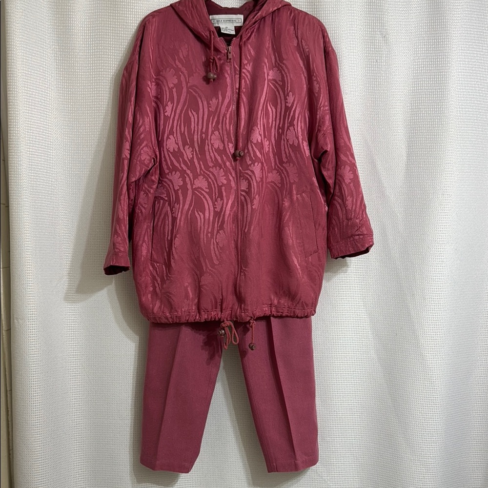 Women’s Elegant Pink Hooded Jacket and Pants Set. Size M. (Wears large)